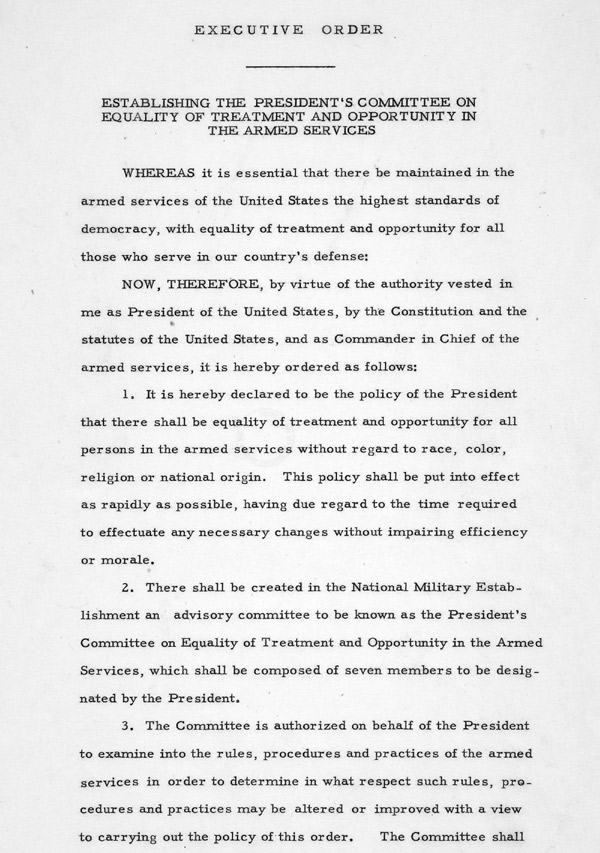 Executive Order 9981 Desegregation of the Armed Forces Overview